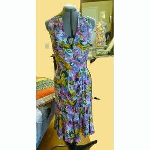 Vintage 60z amazing custom made designer watercolor silk fitted Hourglass Dress